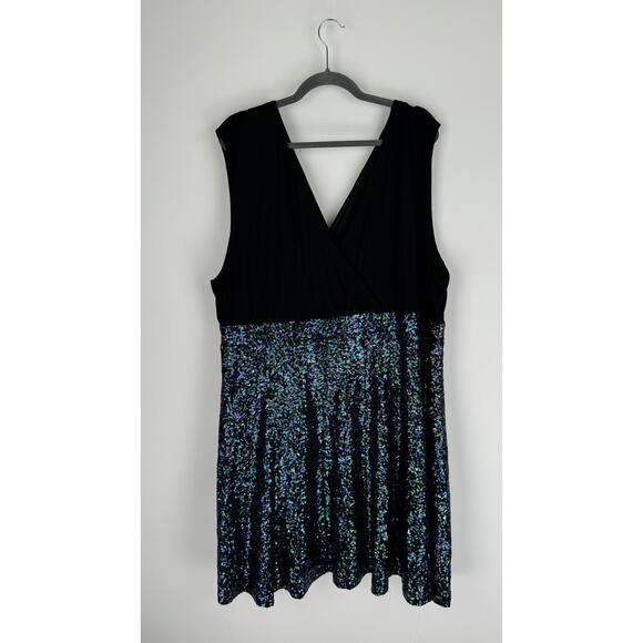 Torrid Special Occasion Black Sequin Skater Dress Womens Plus Size 30 V Neck - Picture 8 of 11
